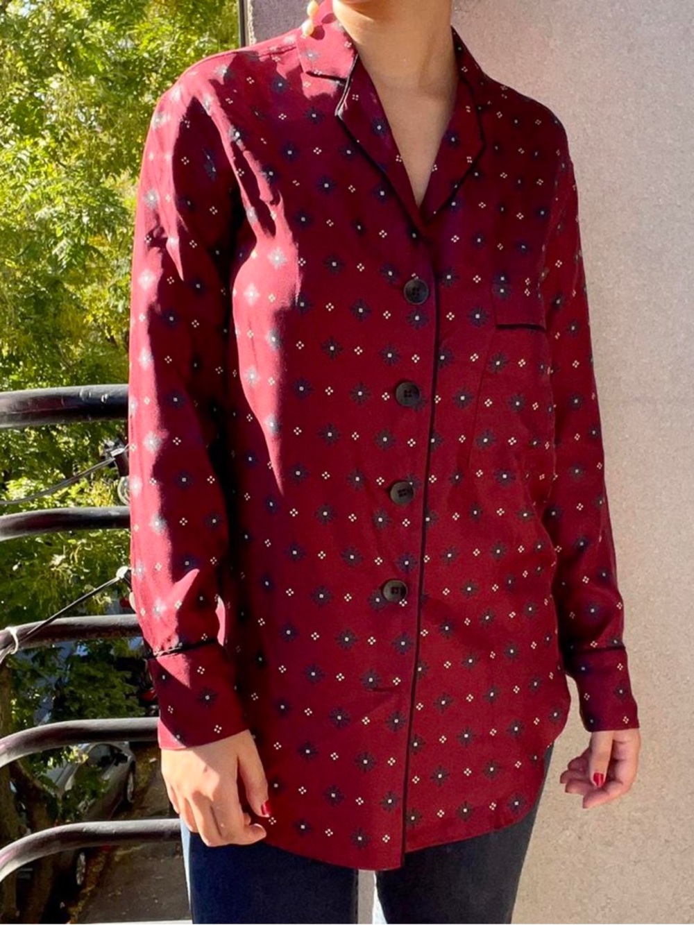 rag & bone 100% silk pajama top and pants Rudy set diamond print - Picture 7 of 11